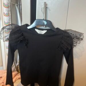 H&M Black Long Sleeve Kids Top with Sheer Ruffles